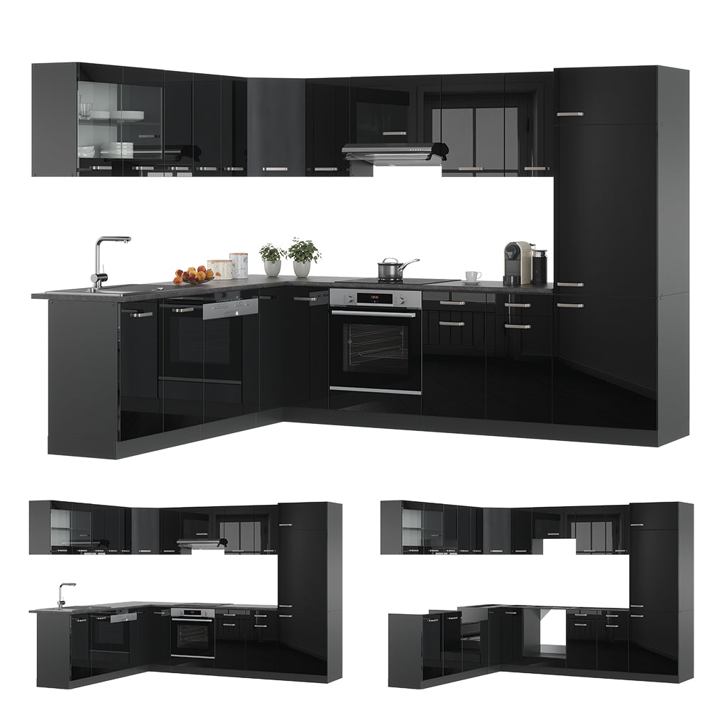 Vicco Cucina angolare completa Nero lucido/antracite 227 x 287 cm , PL Marmo