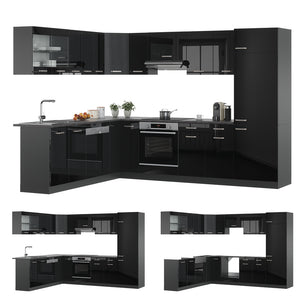 Vicco Cucina angolare completa Nero lucido/antracite 227 x 287 cm , PL Marmo