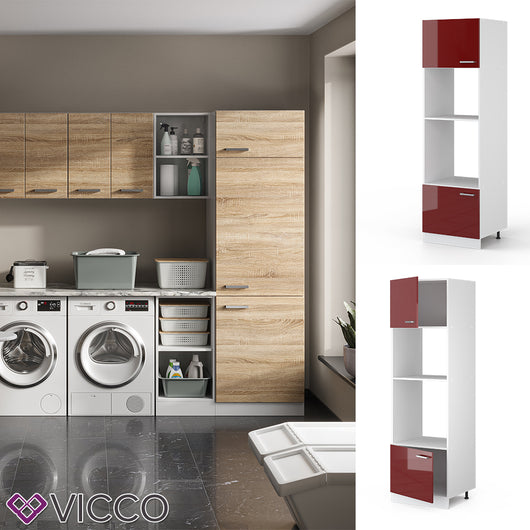 Vicco Dispensa universale Rosso bordeaux lucido 60 cm con ripiani e ante a giorno