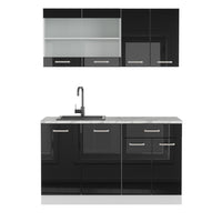 Vicco Cucina monoblocco Nero lucido 140 cm , PL Marmo