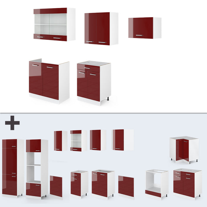 Vicco Cucina componibile Rosso lucido/bianco 200 cm , PL Rovere