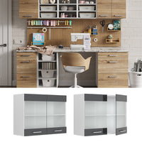 Vicco Pensile universale Antracite lucido 80 cm con ante in vetro