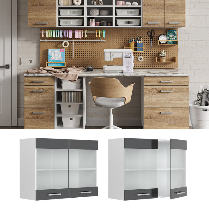 Vicco Pensile universale Antracite lucido 80 cm con ante in vetro