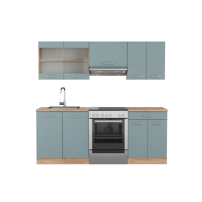 Vicco Cucina componibile Rovere blu-grigio/oro 200 cm senza piano di lavoro
