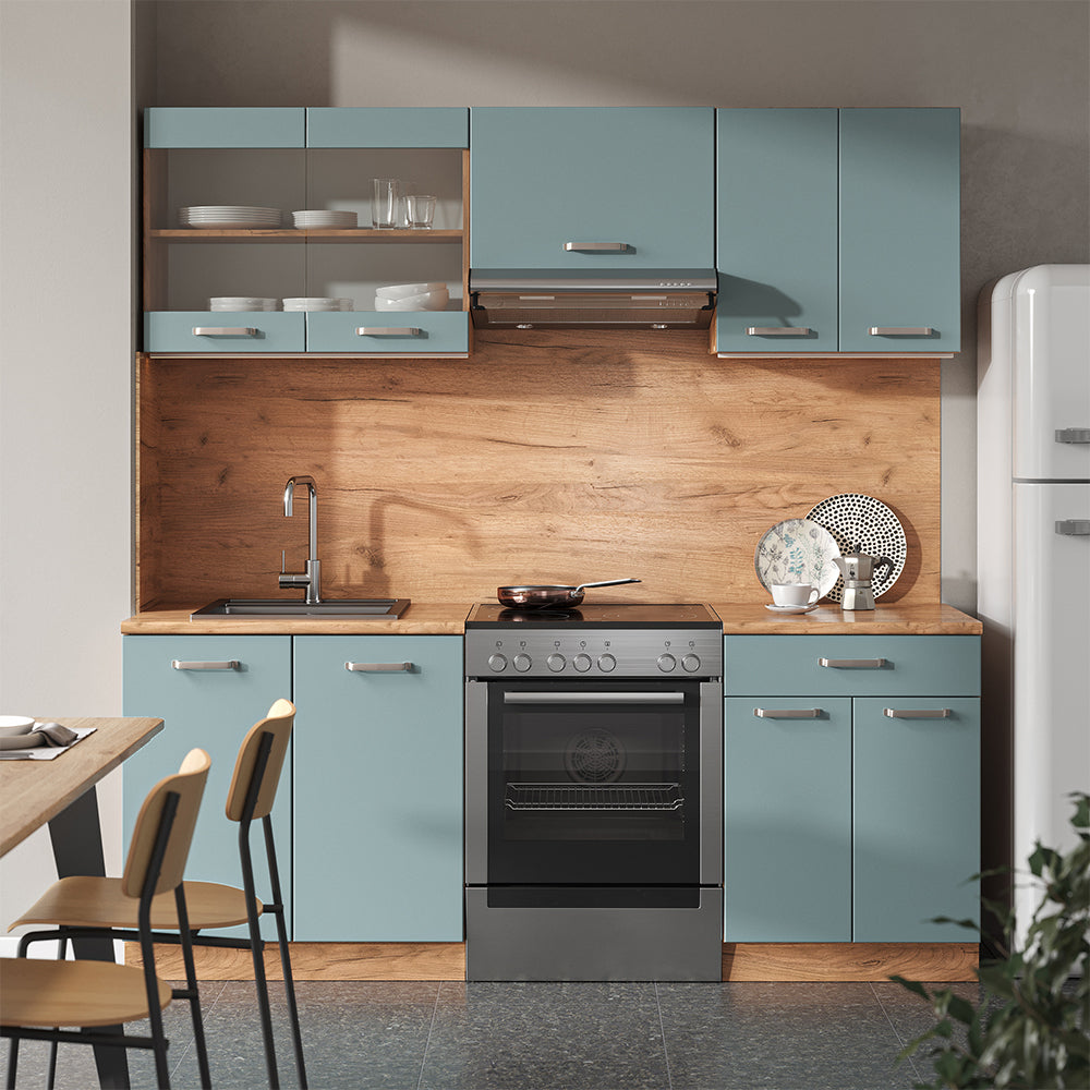 Vicco Cucina componibile Rovere blu-grigio/oro 200 cm senza piano di lavoro