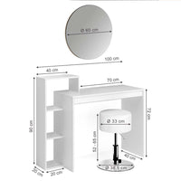 Vicco Tavolo da toeletta Bianco 100 cm con specchio e sgabello