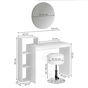 Vicco Tavolo da toeletta Bianco 100 cm con specchio e sgabello