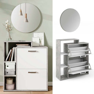 Vicco Scarpiera da ingresso Calcestruzzo 2 parti, con specchio