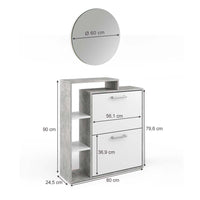 Vicco Scarpiera da ingresso Calcestruzzo 2 parti, con specchio