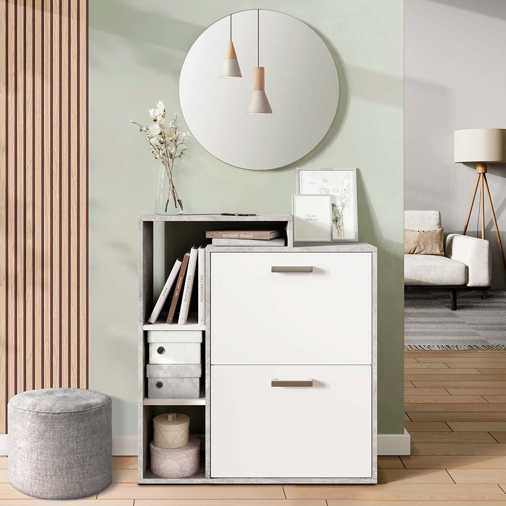 Vicco Scarpiera da ingresso Calcestruzzo 2 parti, con specchio