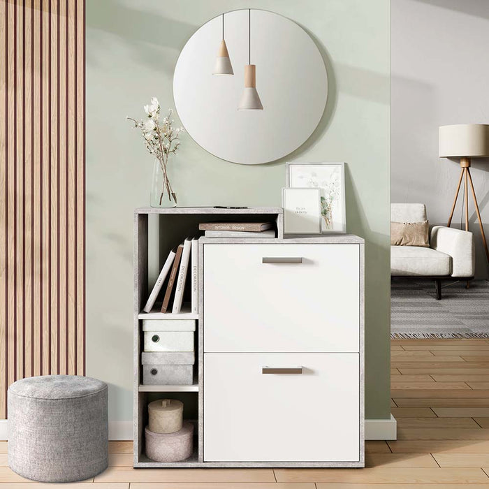 Vicco Scarpiera da ingresso Calcestruzzo 2 parti, con specchio