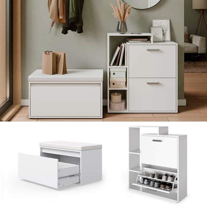 Vicco Scarpiera da ingresso Bianco 2 parti, con banco
