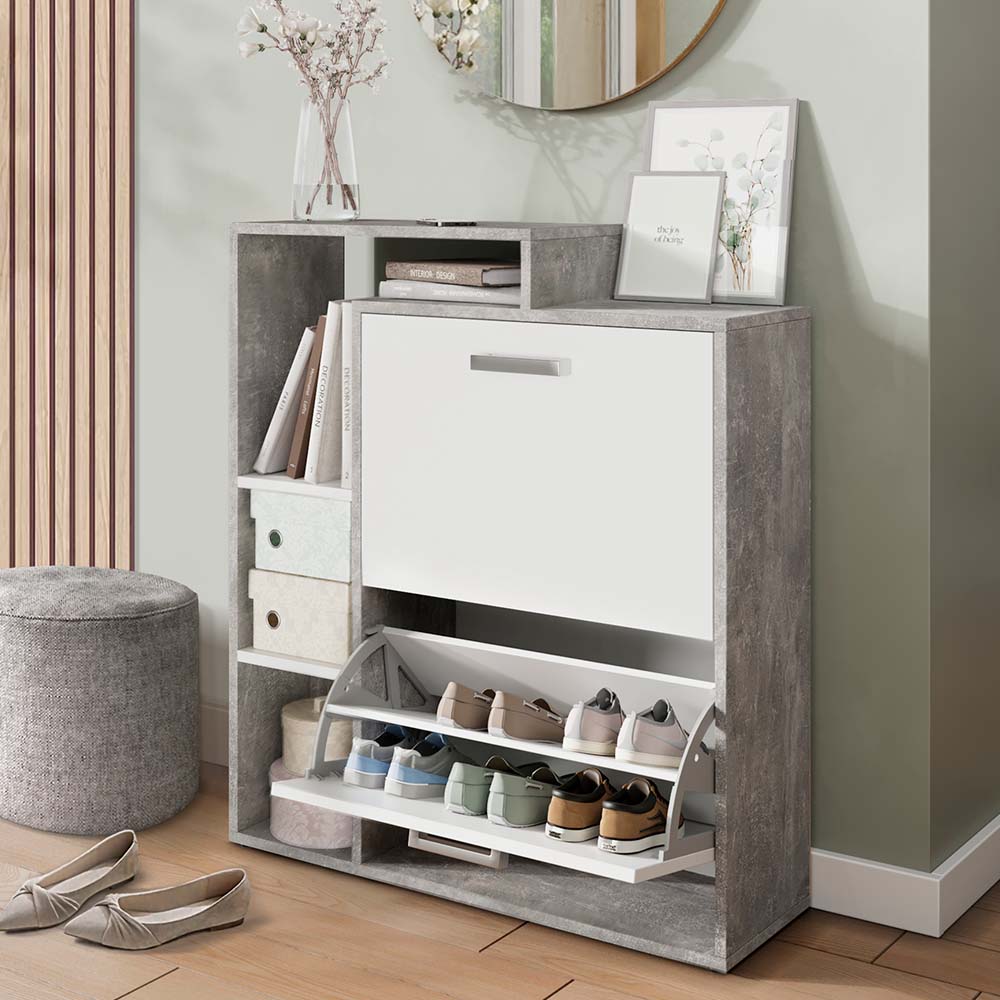 Vicco Scarpiera da ingresso Calcestruzzo 2 parti, con specchio