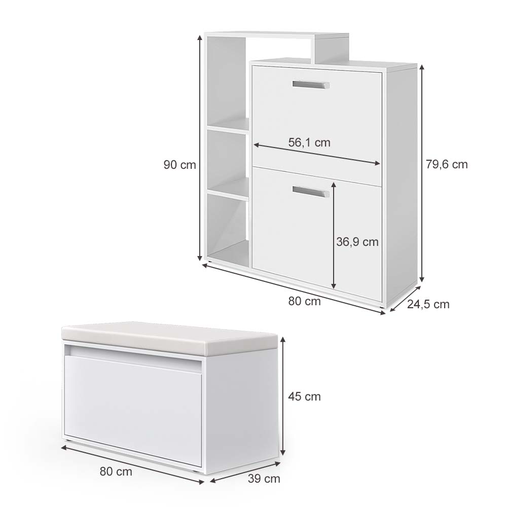 Vicco Scarpiera da ingresso Bianco 2 parti, con banco