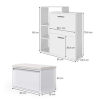 Vicco Scarpiera da ingresso Bianco 2 parti, con banco