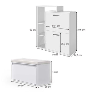 Vicco Scarpiera da ingresso Bianco 2 parti, con banco