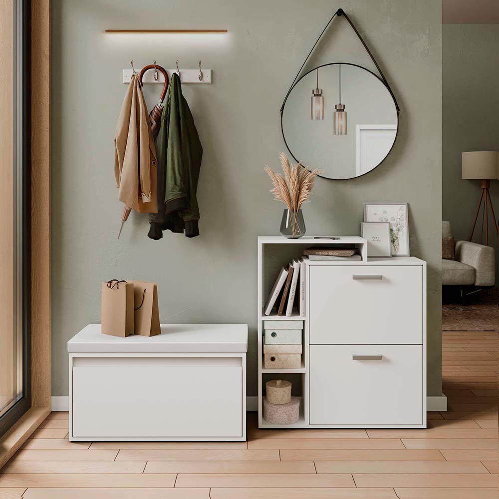 Vicco Scarpiera da ingresso Bianco 2 parti, con banco