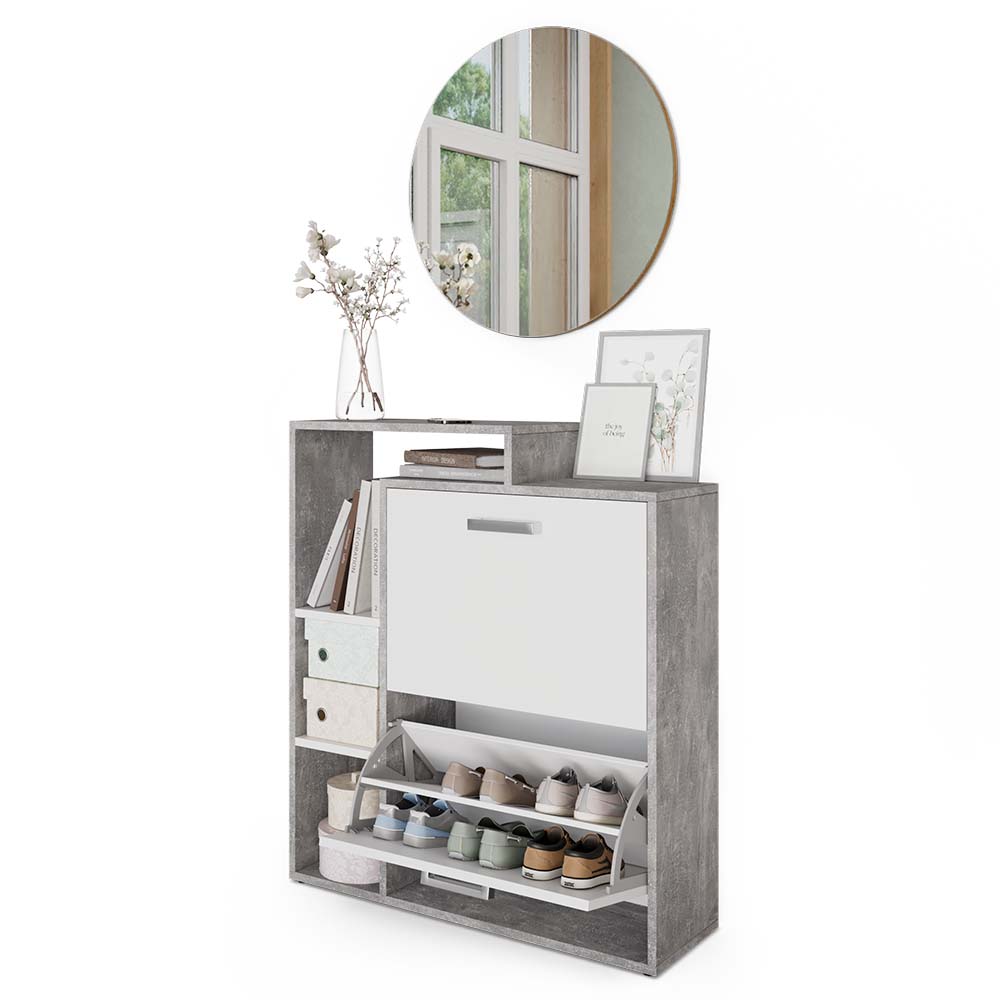 Vicco Scarpiera da ingresso Calcestruzzo 2 parti, con specchio