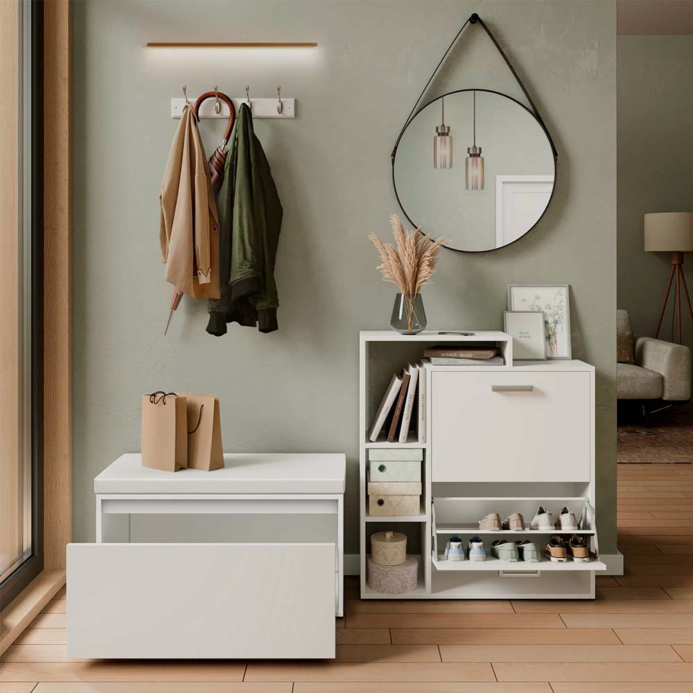 Vicco Scarpiera da ingresso Bianco 2 parti, con banco