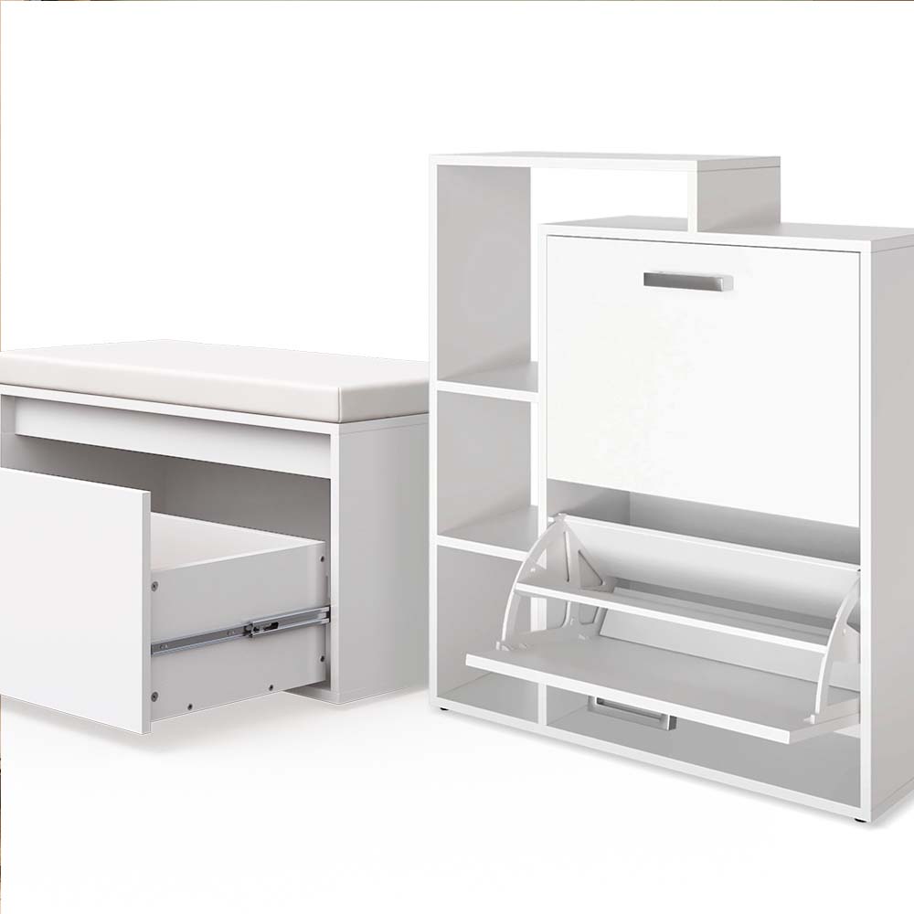 Vicco Scarpiera da ingresso Bianco 2 parti, con banco