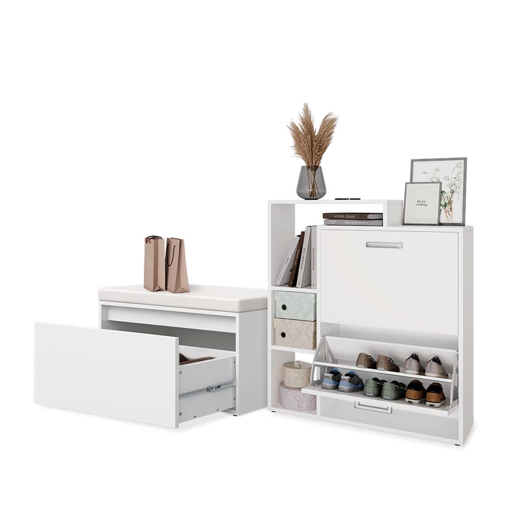 Vicco Scarpiera da ingresso Bianco 2 parti, con banco
