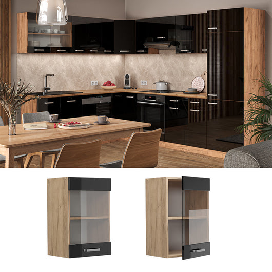 Vicco Mobile da cucina in vetro Nero lucido 40 cm