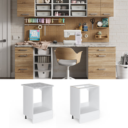 Vicco Base universale Bianco lucido 60 cm con ampia nicchia, con piano di lavoro