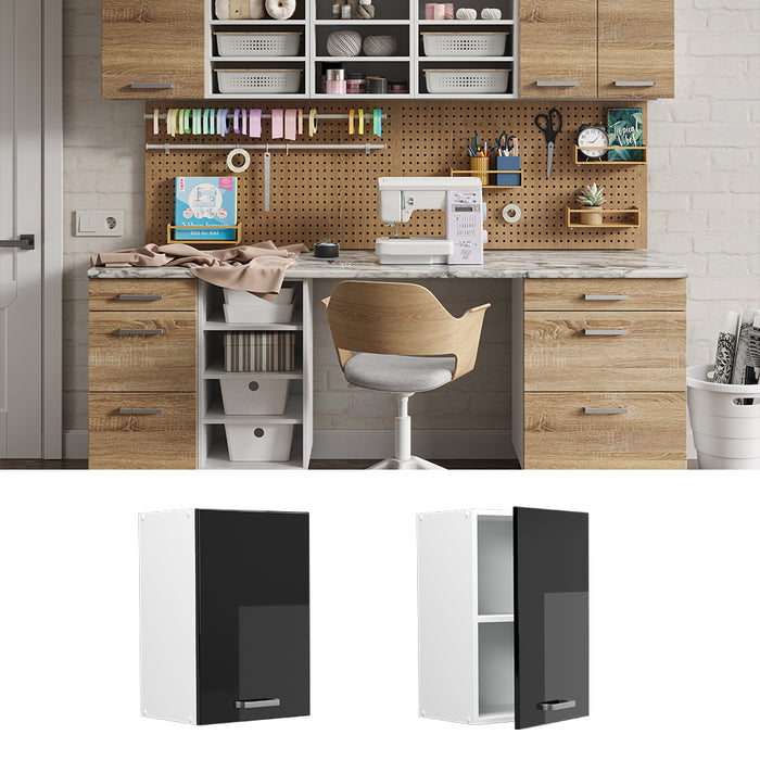 Vicco Pensile universale Nero lucido 40 cm con ripiani aperti