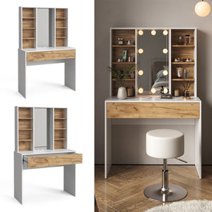 Vicco Tavolo da toeletta Quercia dorata/bianco 93 cm con specchio