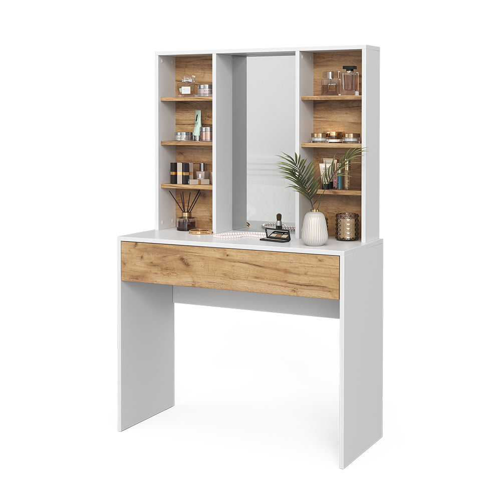 Vicco Tavolo da toeletta Quercia dorata/bianco 93 cm con specchio