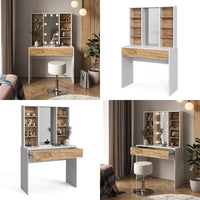 Vicco Tavolo da toeletta Quercia dorata/bianco 93 cm con specchio