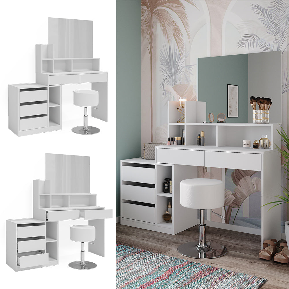 Vicco Tavolino da toilette Bianco 139.8 cm con sgabello