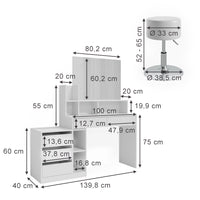 Vicco Tavolino da toilette Bianco 139.8 cm con sgabello
