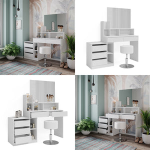 Vicco Tavolino da toilette Bianco 139.8 cm con sgabello