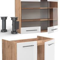 Vicco Cucina componibile Bianco lucido/oro power oak 240 cm , PL Marmo