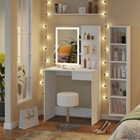 Vicco Tavolo da toeletta Bianco 75 cm con specchio LED, caricatore QI e sgabello