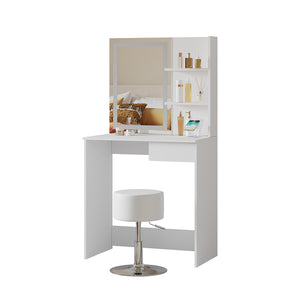 Vicco Tavolo da toeletta Bianco 75 cm con specchio LED, caricatore QI e sgabello