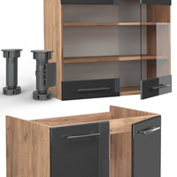 Vicco Cucina componibile Antracite lucido/oro power oak 200 cm , PL Antracite