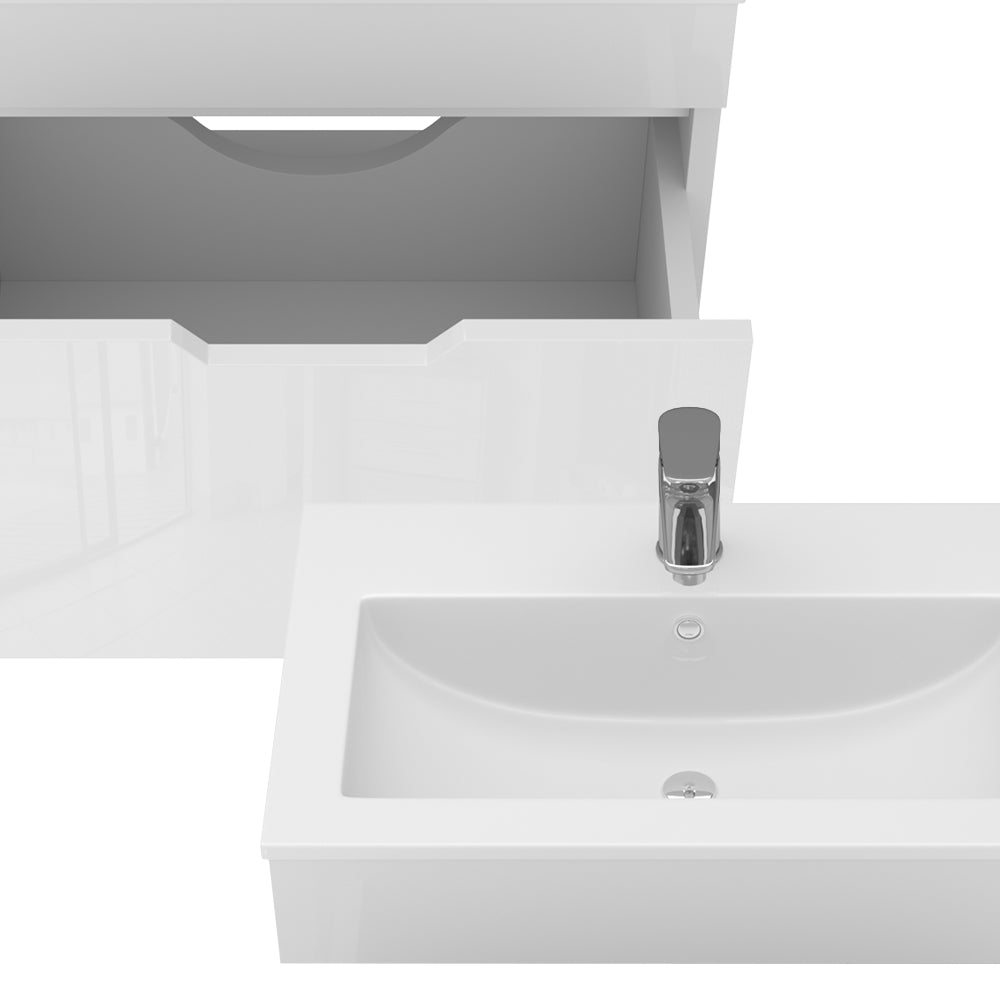 Vicco Set mobili bagno Bianco lucido 2 parti, con lavabo
