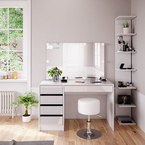 Vicco Tavolino da toilette Bianco 4 pezzi, con ripiano portaoggetti, specchio, sgabello, LED