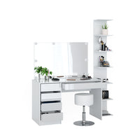 Vicco Tavolino da toilette Bianco 4 pezzi, con ripiano portaoggetti, specchio, sgabello, LED