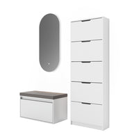 Vicco Scarpiera Bianco 3 parti, con specchio e panca a LED