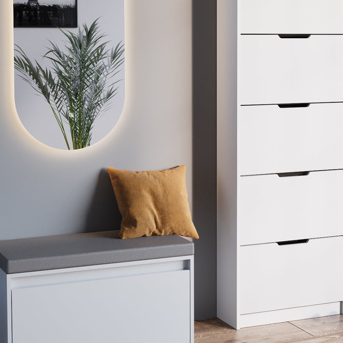 Vicco Scarpiera Bianco 3 parti, con specchio e panca a LED