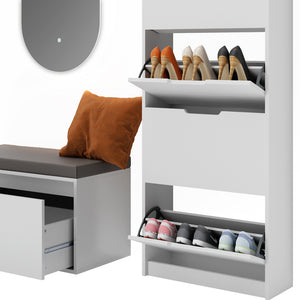 Vicco Scarpiera Bianco 3 parti, con specchio e panca a LED