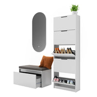 Vicco Scarpiera Bianco 3 parti, con specchio e panca a LED