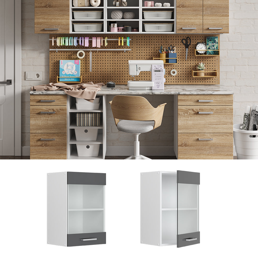 Vicco Pensile universale Antracite lucido 40 cm con anta in vetro