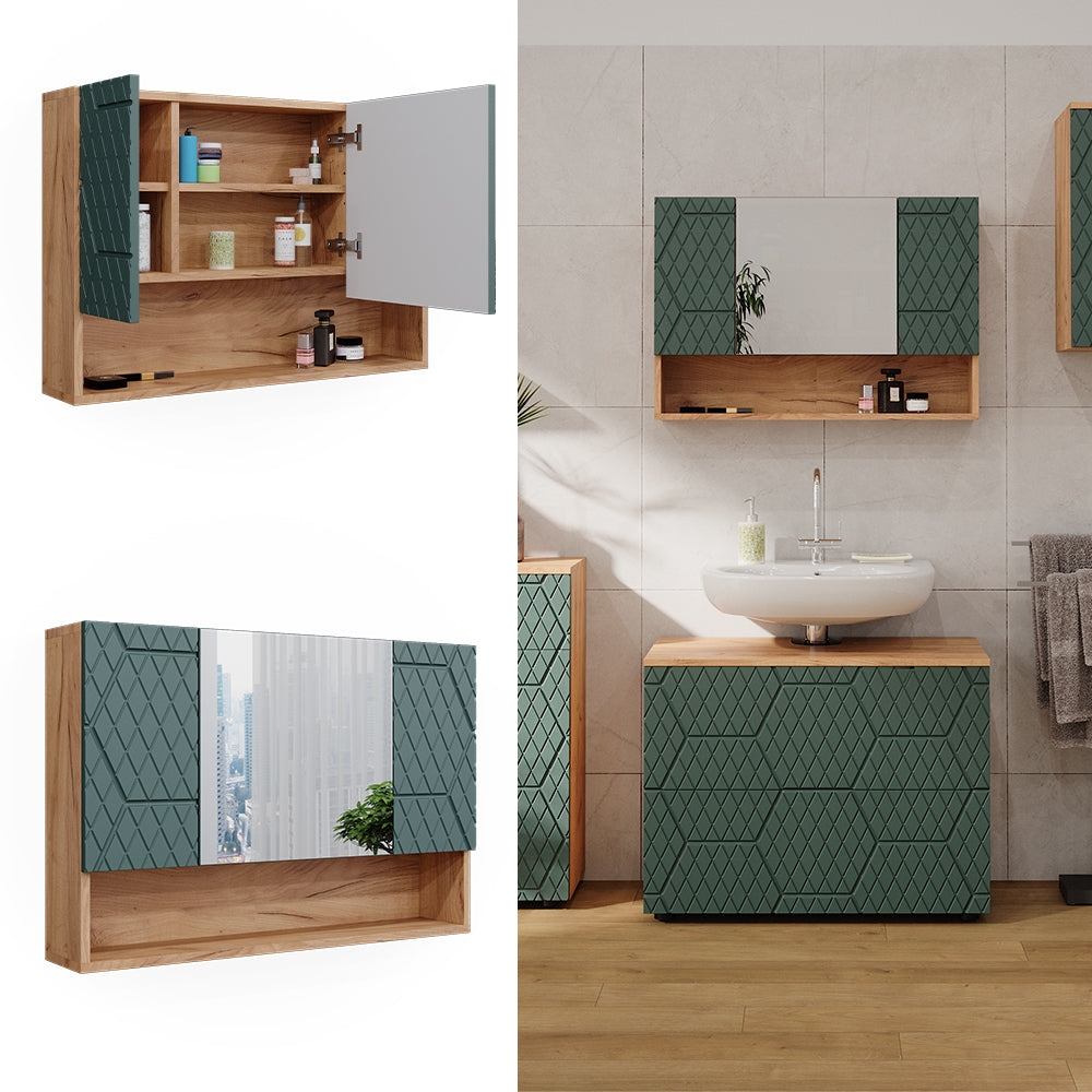 Vicco Mobile da bagno con specchio Quercia verde/oro 80.1 x 55 cm