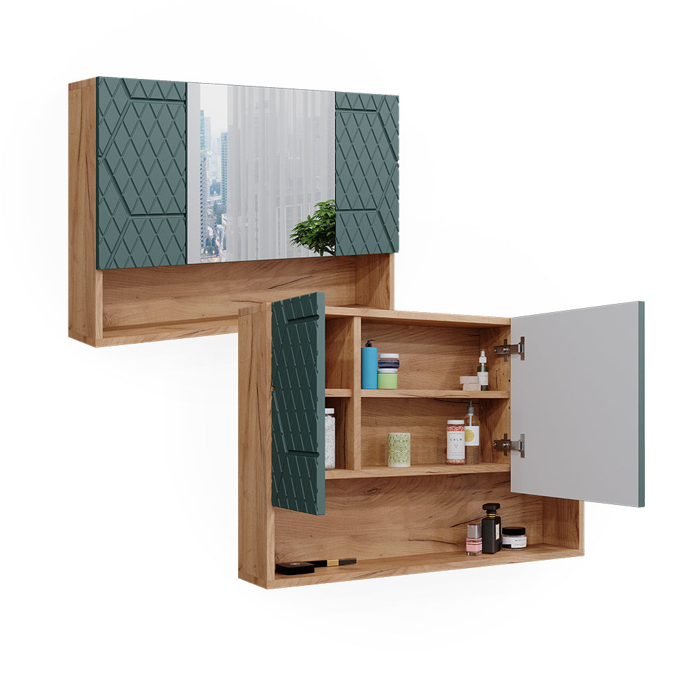 Vicco Mobile da bagno con specchio Quercia verde/oro 80.1 x 55 cm