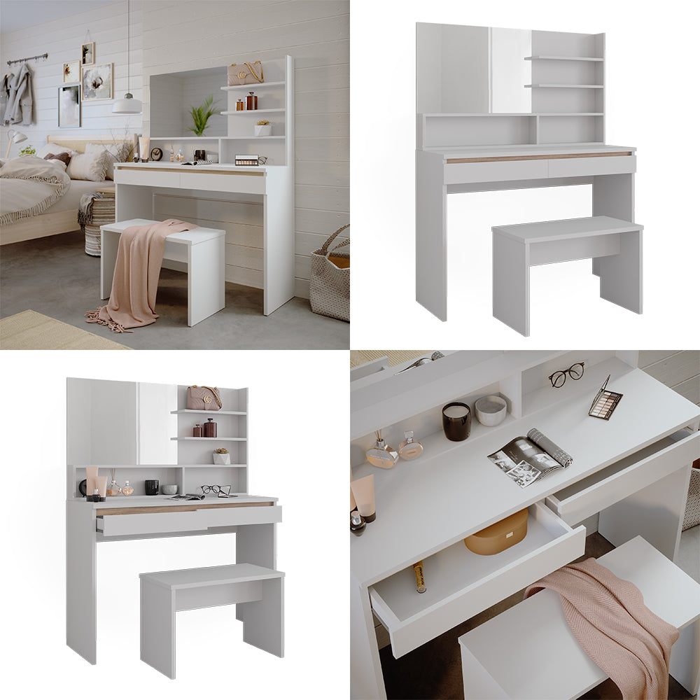 Vicco Tavolino da toilette Bianco 120 cm con panca