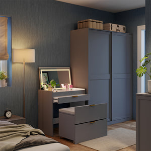 Vicco Tavolino da toilette Grigio 80 cm con panca e specchio LED